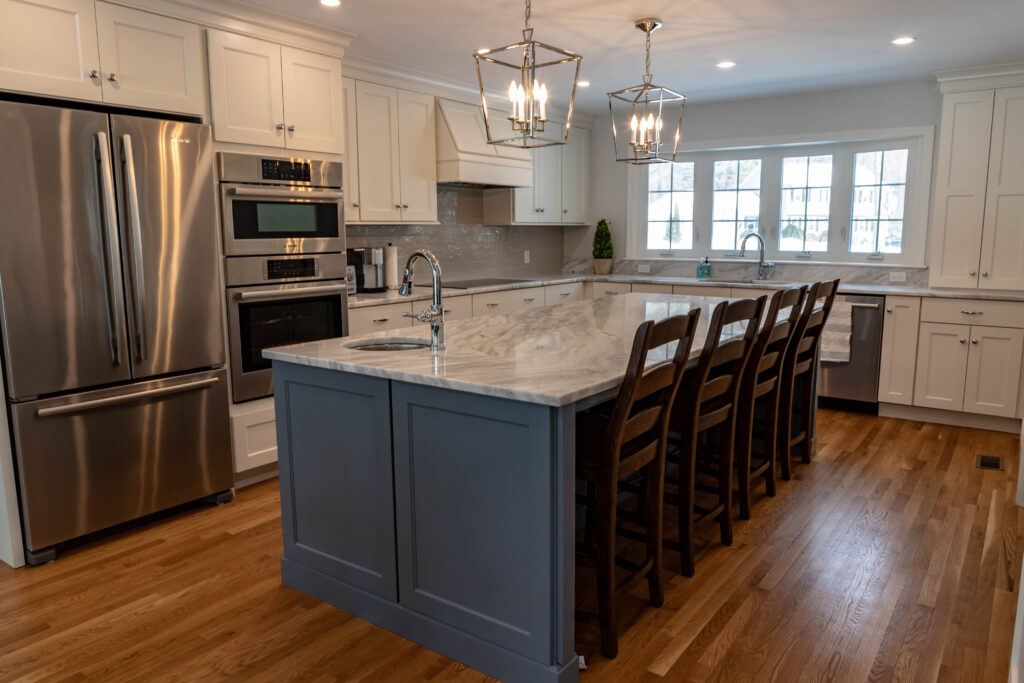 Kitchen remodel with white cabinets in Milton Ma