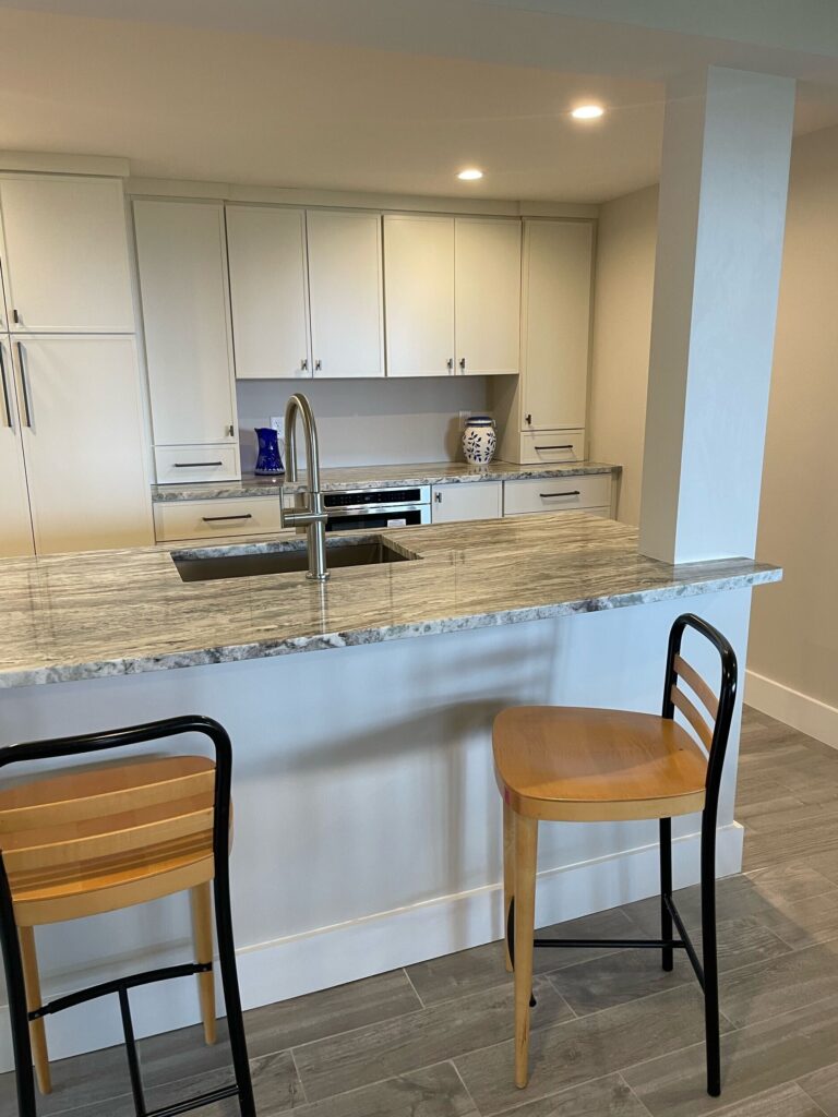 Kitchen in basement remodel, Marshfield Ma